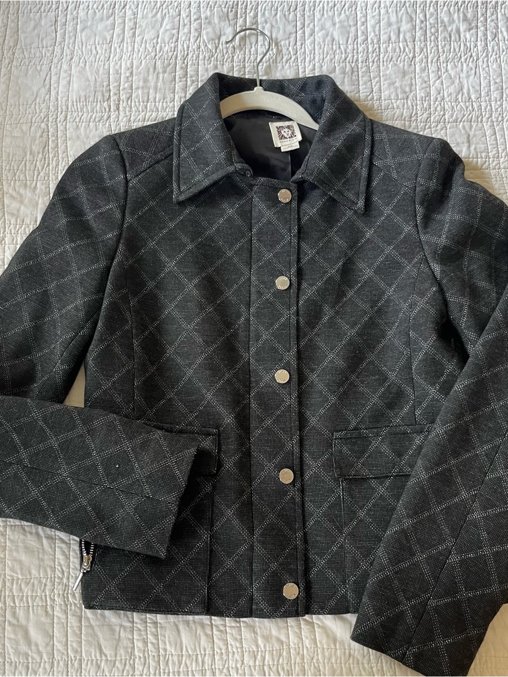 Anne Klein Charcoal Snap Jacket cropped length suit separates versatile zipper